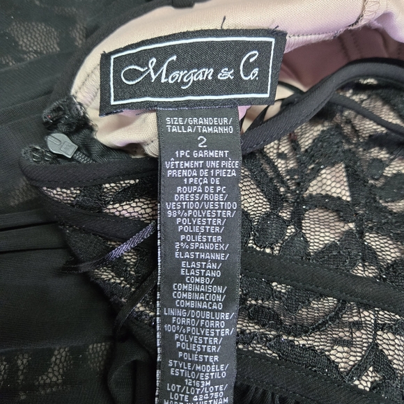 MORGAN & CO | Lace Glitter Keyhole Halter Dress w/ Overskirt in Black sz 2 - Picture 10 of 14